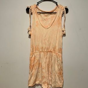 aerie Peach Tie-Dye Romper with Tassel Straps